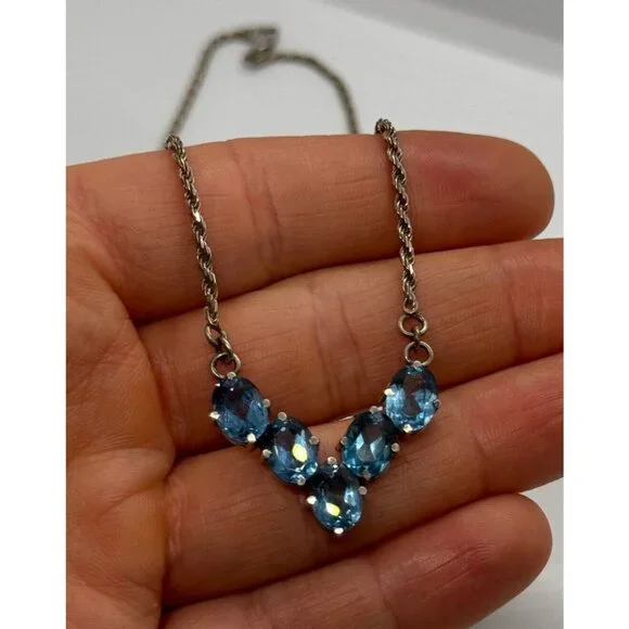 925 STERLING SILVER TOPAZ NECKLACE ITALY